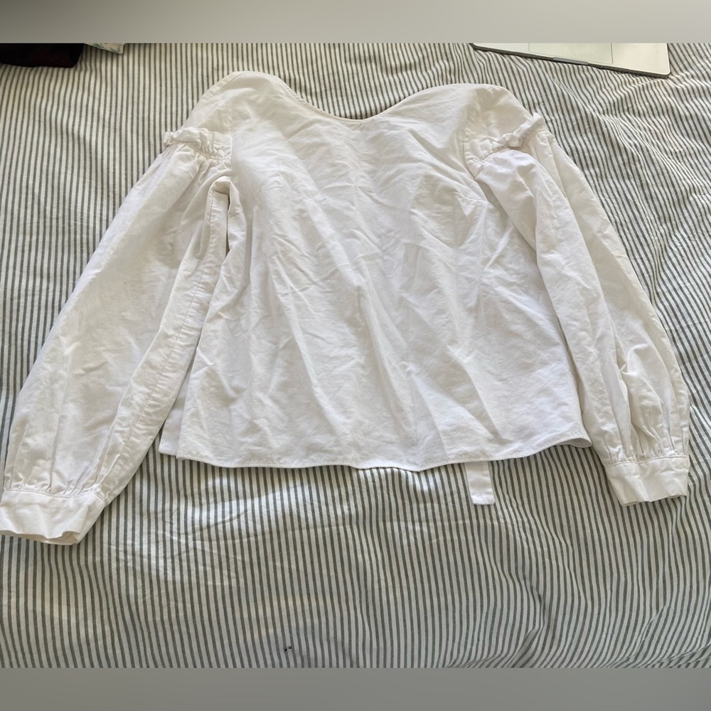 Topshop Cotton Blend Long Sleeve Bow Ruffle High neck top size 4